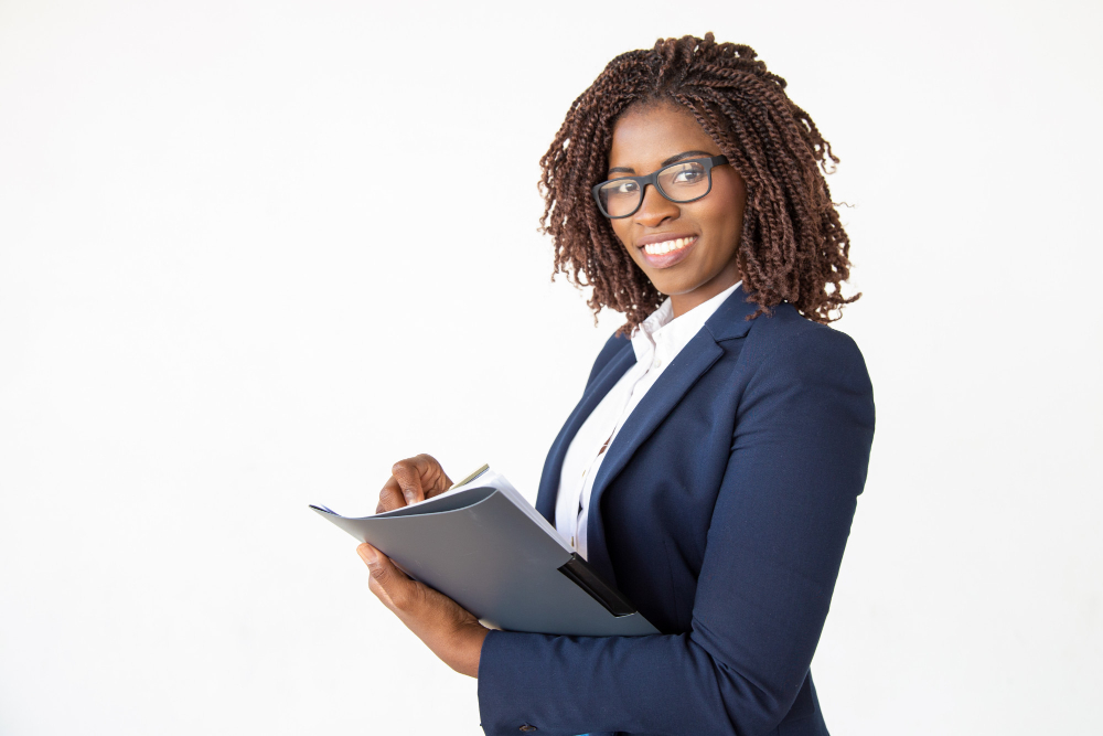 [Image femme noire professionnelle en réunion]